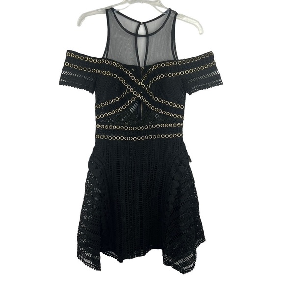 New-shop17 Lacy, Crochet, Studded, Mesh Neck Line Off Shoulder, Lined Mini Dress - Picture 1 of 16